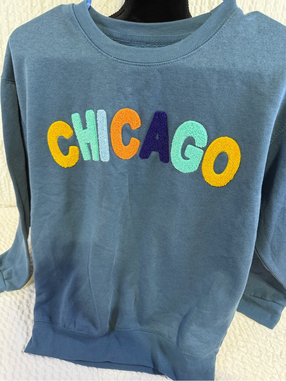 Blue 'Chicago' Embroidered Crewneck Sweatshirt